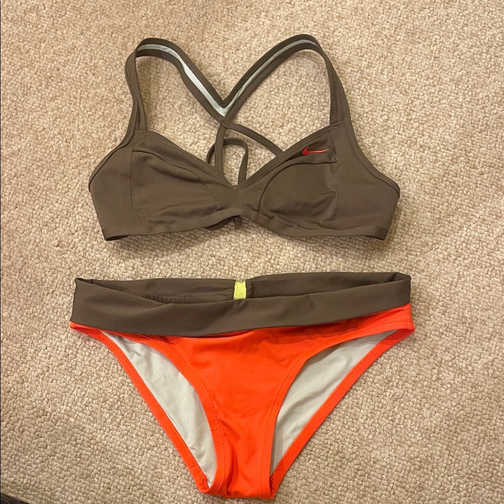 Nike Vintage Women's Brown and Orange Bikini